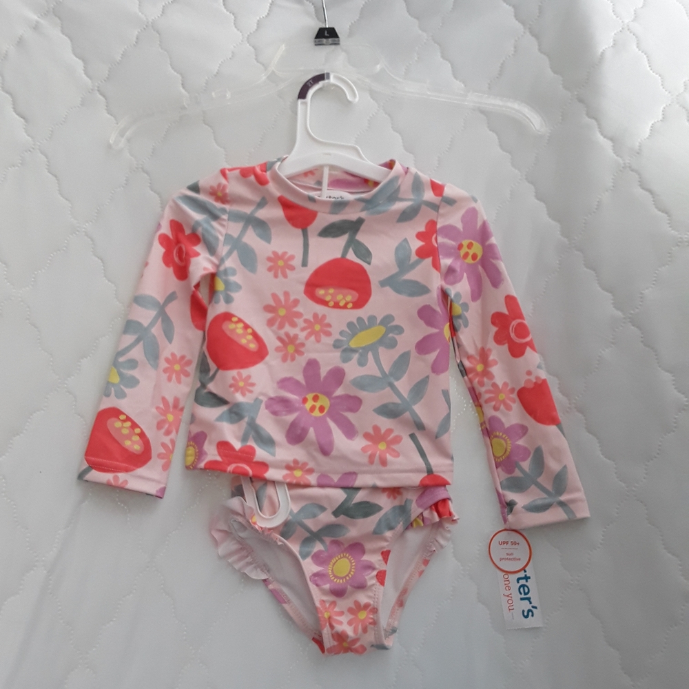 NWT Carter's Pink Floral Long-Sleeve Rash Guard Bikini Set